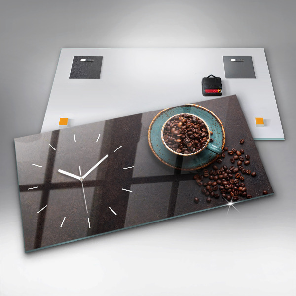 Glass wall clock rectangular A cup of coffee