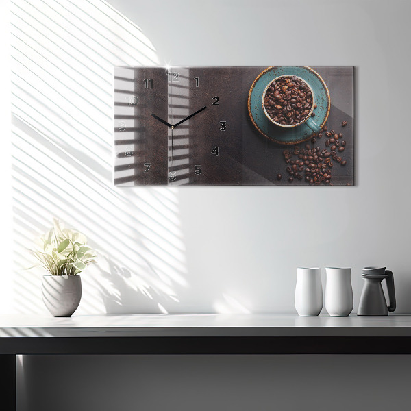 Glass wall clock rectangular A cup of coffee