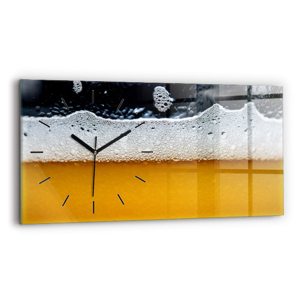 Glass wall clock rectangular Close-up of beer