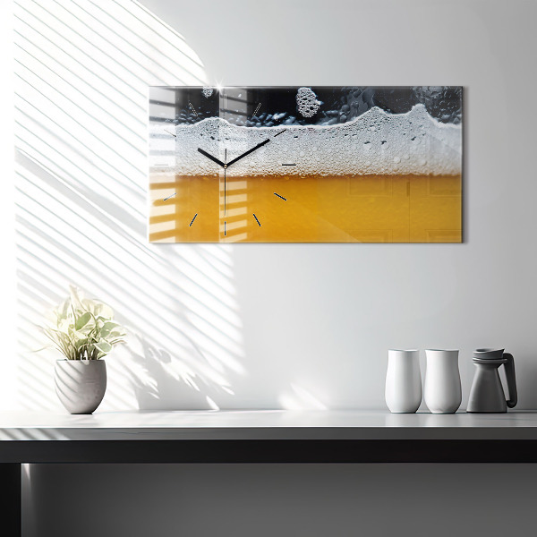 Glass wall clock rectangular Close-up of beer