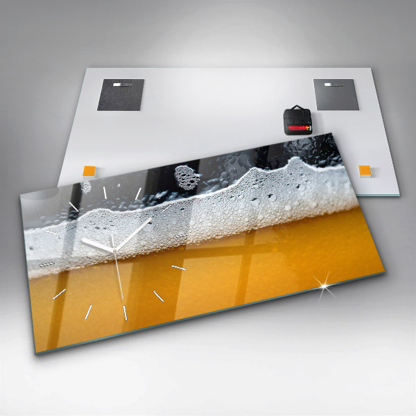 Glass wall clock rectangular Close-up of beer