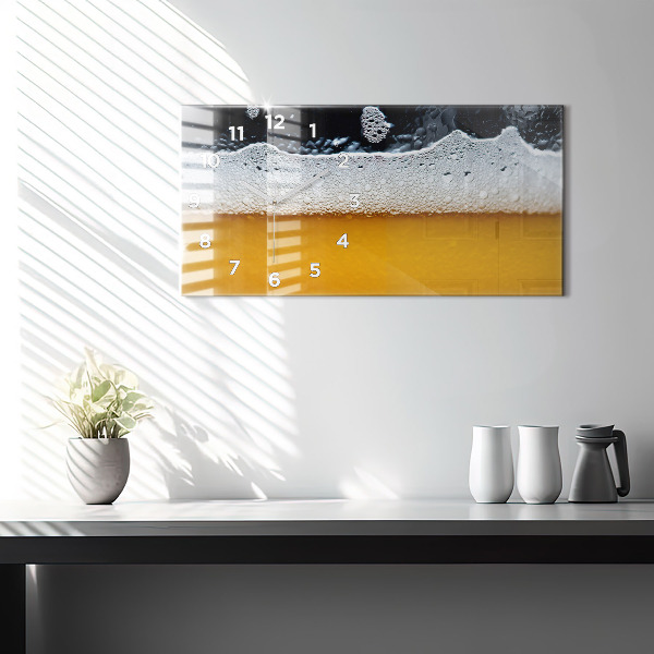 Glass wall clock rectangular Close-up of beer