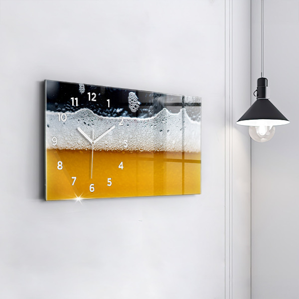 Glass wall clock rectangular Close-up of beer