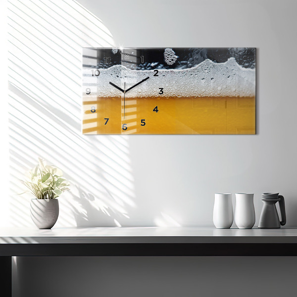 Glass wall clock rectangular Close-up of beer