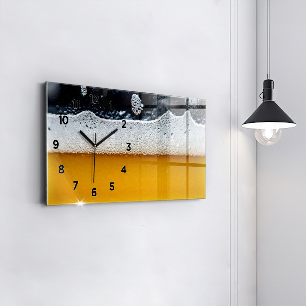 Glass wall clock rectangular Close-up of beer