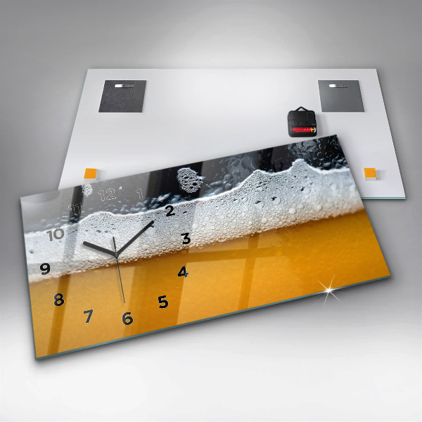 Glass wall clock rectangular Close-up of beer