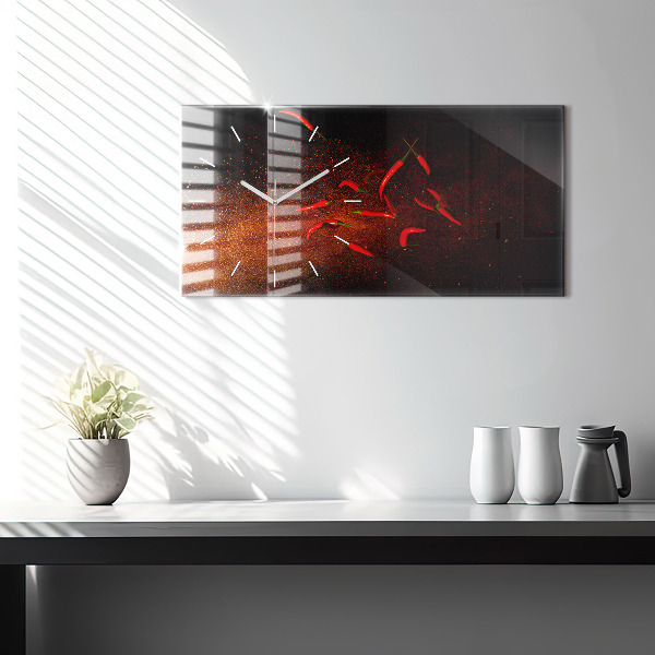 Glass wall clock rectangular Chili peppers