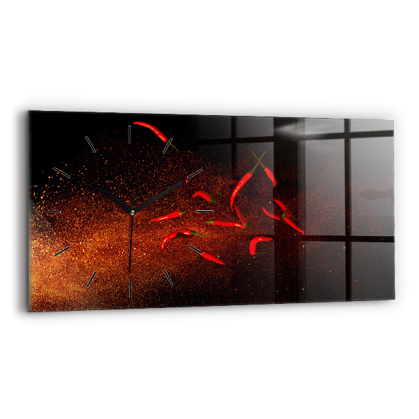 Glass wall clock rectangular Chili peppers