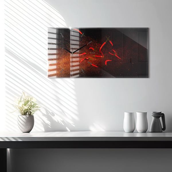 Glass wall clock rectangular Chili peppers