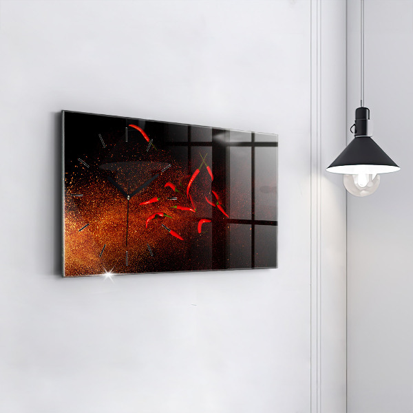 Glass wall clock rectangular Chili peppers