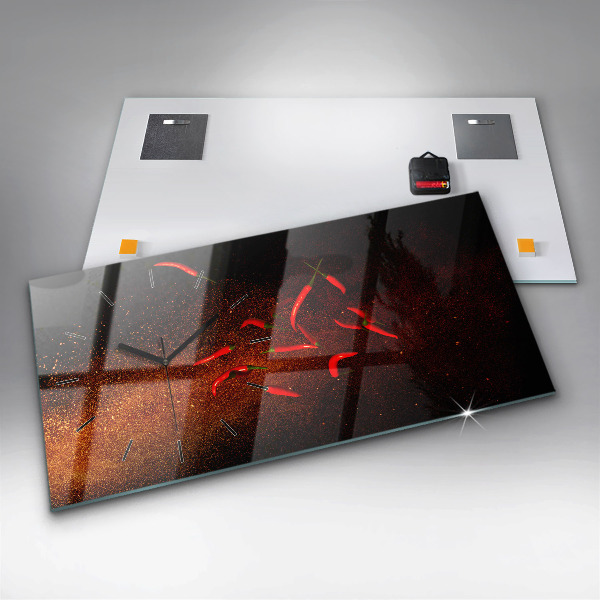 Glass wall clock rectangular Chili peppers