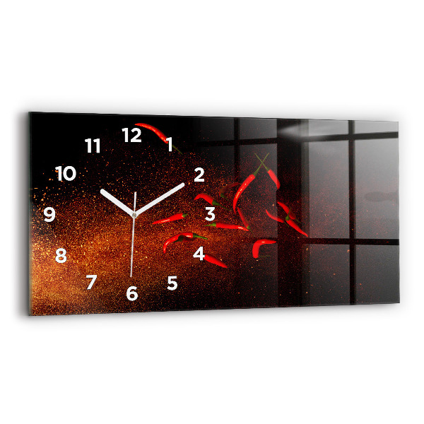Glass wall clock rectangular Chili peppers