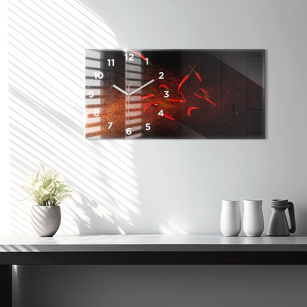 Glass wall clock rectangular Chili peppers