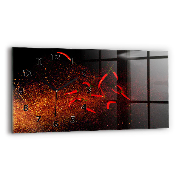 Glass wall clock rectangular Chili peppers