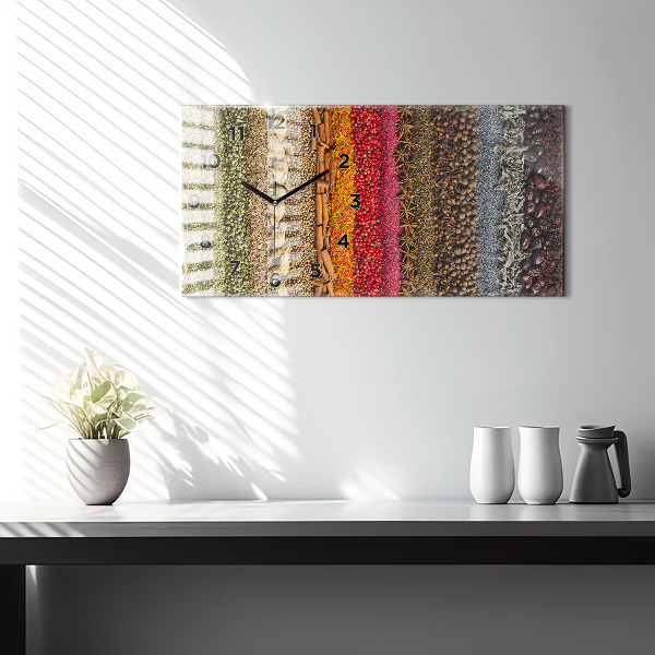 Glass wall clock rectangular Rows of spices