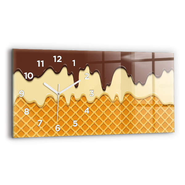 Glass wall clock rectangular Waffle and ice cream
