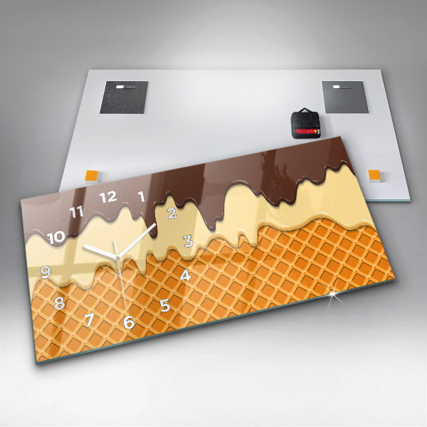 Glass wall clock rectangular Waffle and ice cream