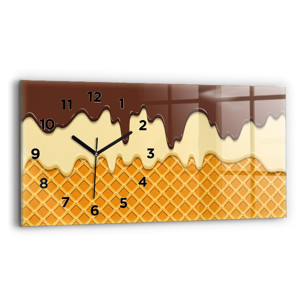 Glass wall clock rectangular Waffle and ice cream