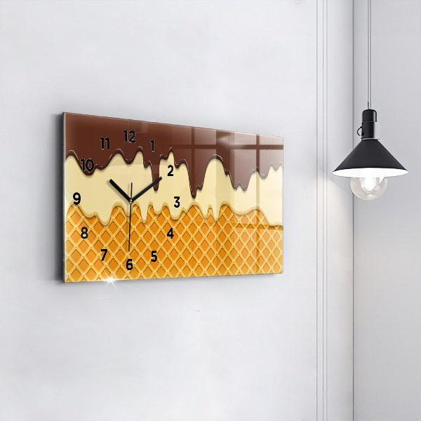 Glass wall clock rectangular Waffle and ice cream
