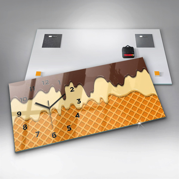 Glass wall clock rectangular Waffle and ice cream
