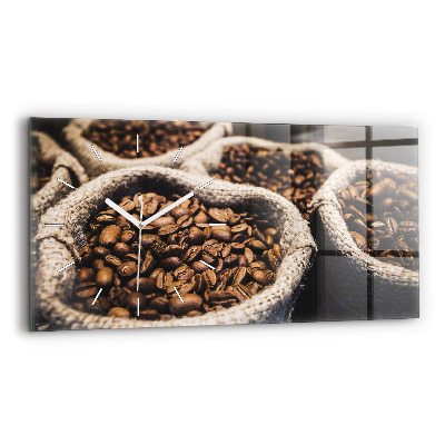 Glass wall clock rectangular Bags of coffee