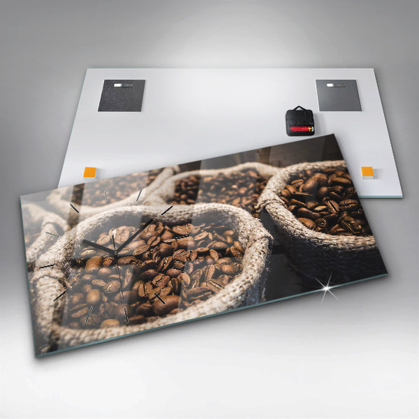 Glass wall clock rectangular Bags of coffee