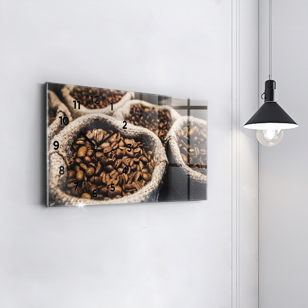 Glass wall clock rectangular Bags of coffee