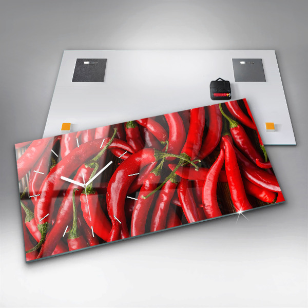 Glass wall clock rectangular Hot peppers