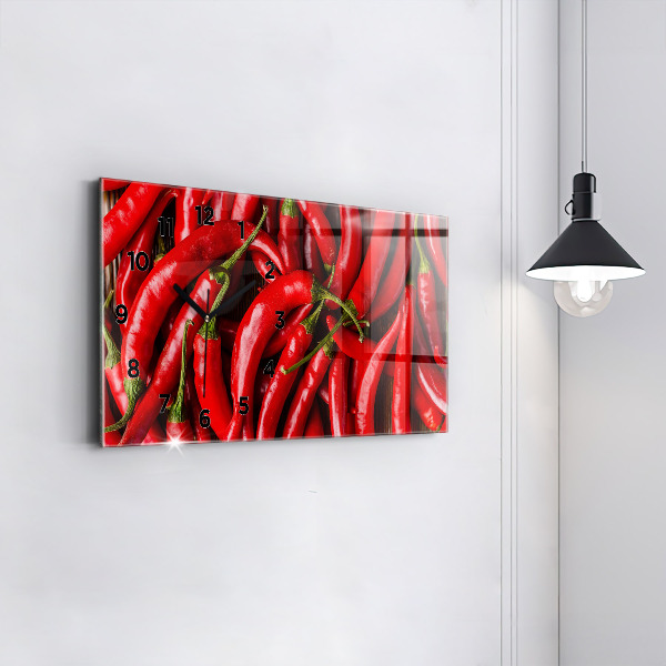 Glass wall clock rectangular Hot peppers