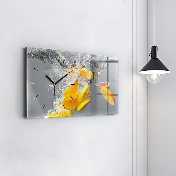 Glass wall clock rectangular Citrus in water
