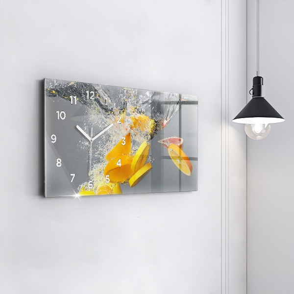 Glass wall clock rectangular Citrus in water
