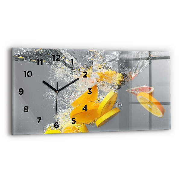 Glass wall clock rectangular Citrus in water
