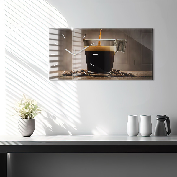 Glass wall clock rectangular A cup of coffee
