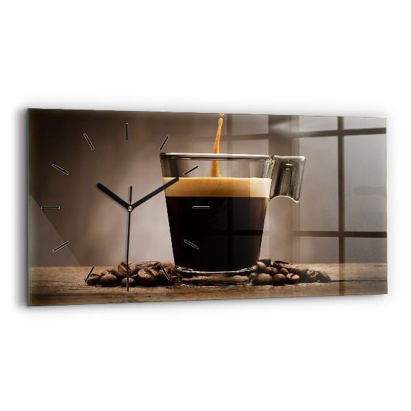 Glass wall clock rectangular A cup of coffee