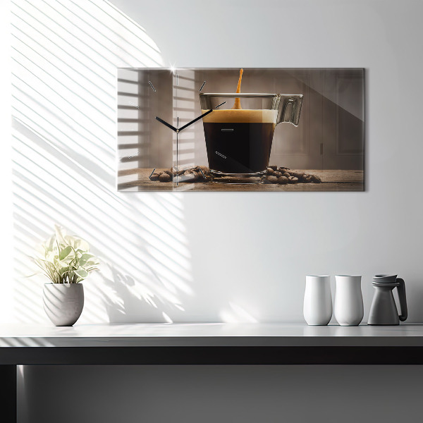 Glass wall clock rectangular A cup of coffee