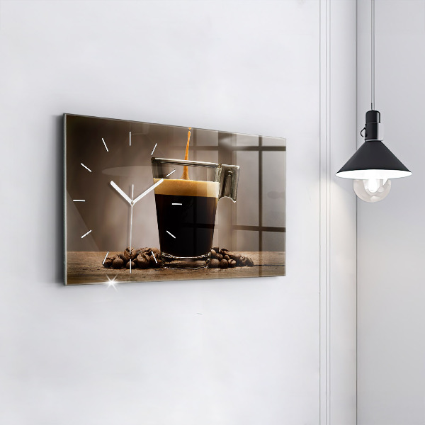 Glass wall clock rectangular A cup of coffee