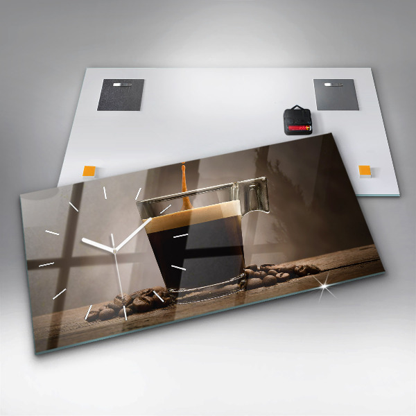 Glass wall clock rectangular A cup of coffee