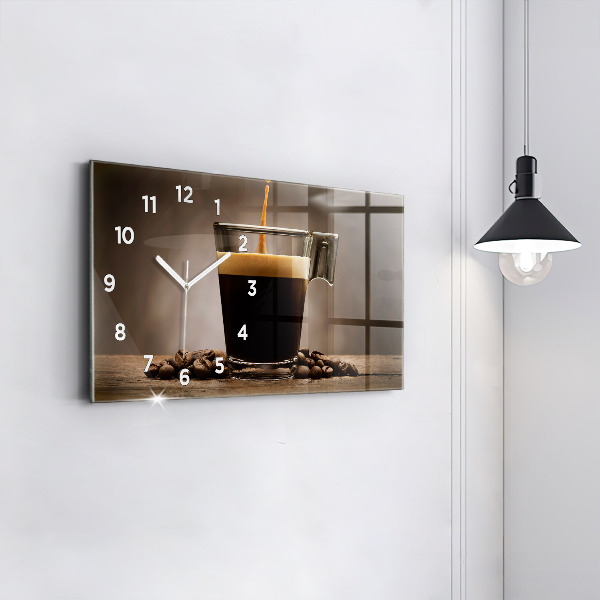 Glass wall clock rectangular A cup of coffee