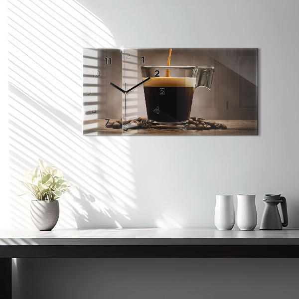 Glass wall clock rectangular A cup of coffee