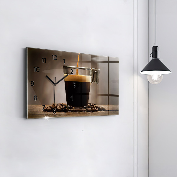 Glass wall clock rectangular A cup of coffee