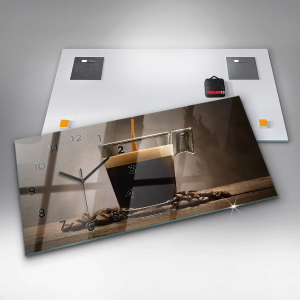 Glass wall clock rectangular A cup of coffee