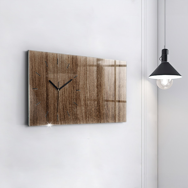 Glass wall clock rectangular Dark wood