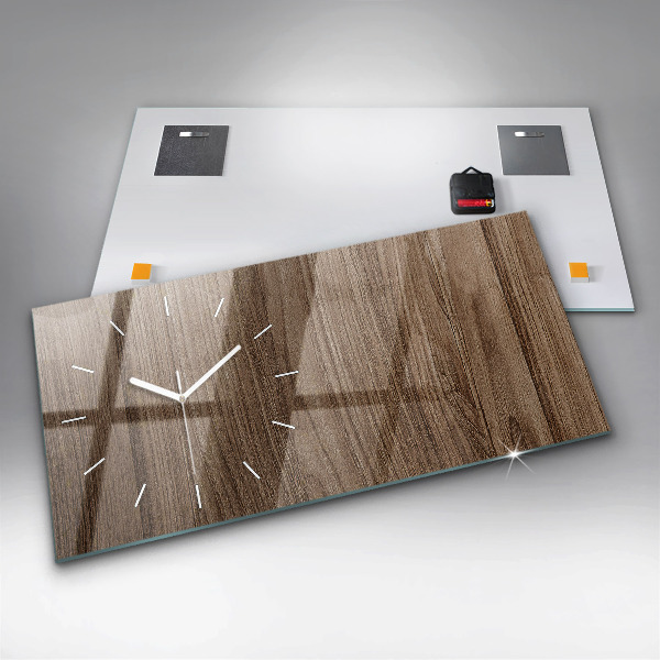 Glass wall clock rectangular Dark wood