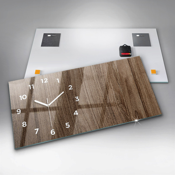 Glass wall clock rectangular Dark wood