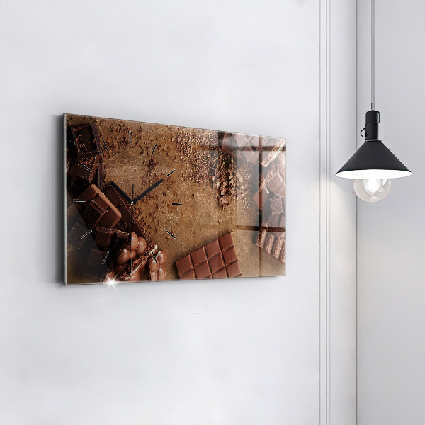 Glass wall clock rectangular Chocolate bars