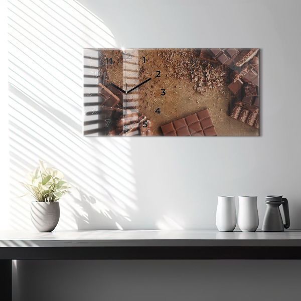 Glass wall clock rectangular Chocolate bars