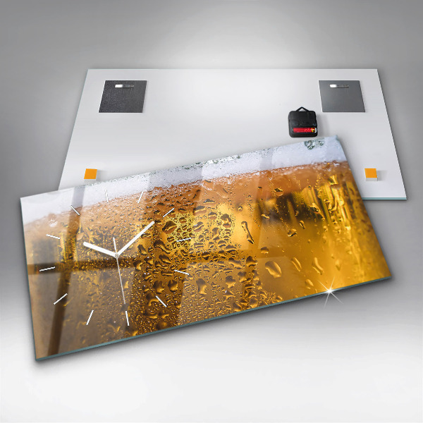 Glass wall clock rectangular A mug of beer