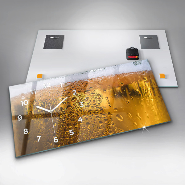 Glass wall clock rectangular A mug of beer