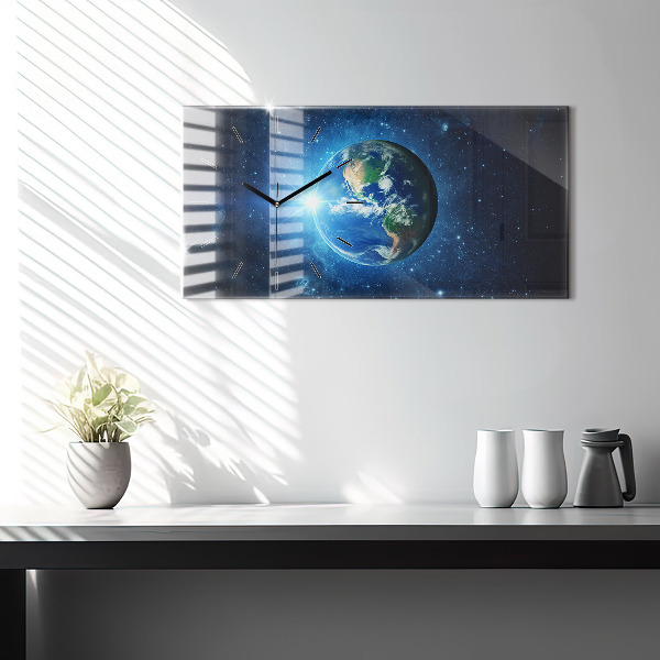 Glass wall clock rectangular Earth and Galaxy – NASA