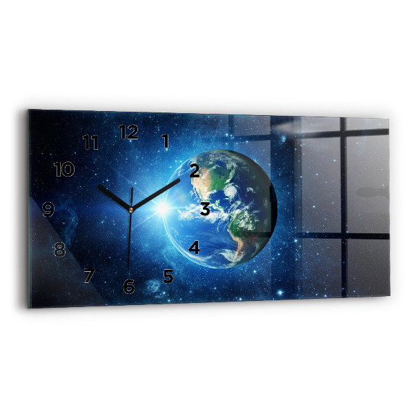 Glass wall clock rectangular Earth and Galaxy – NASA